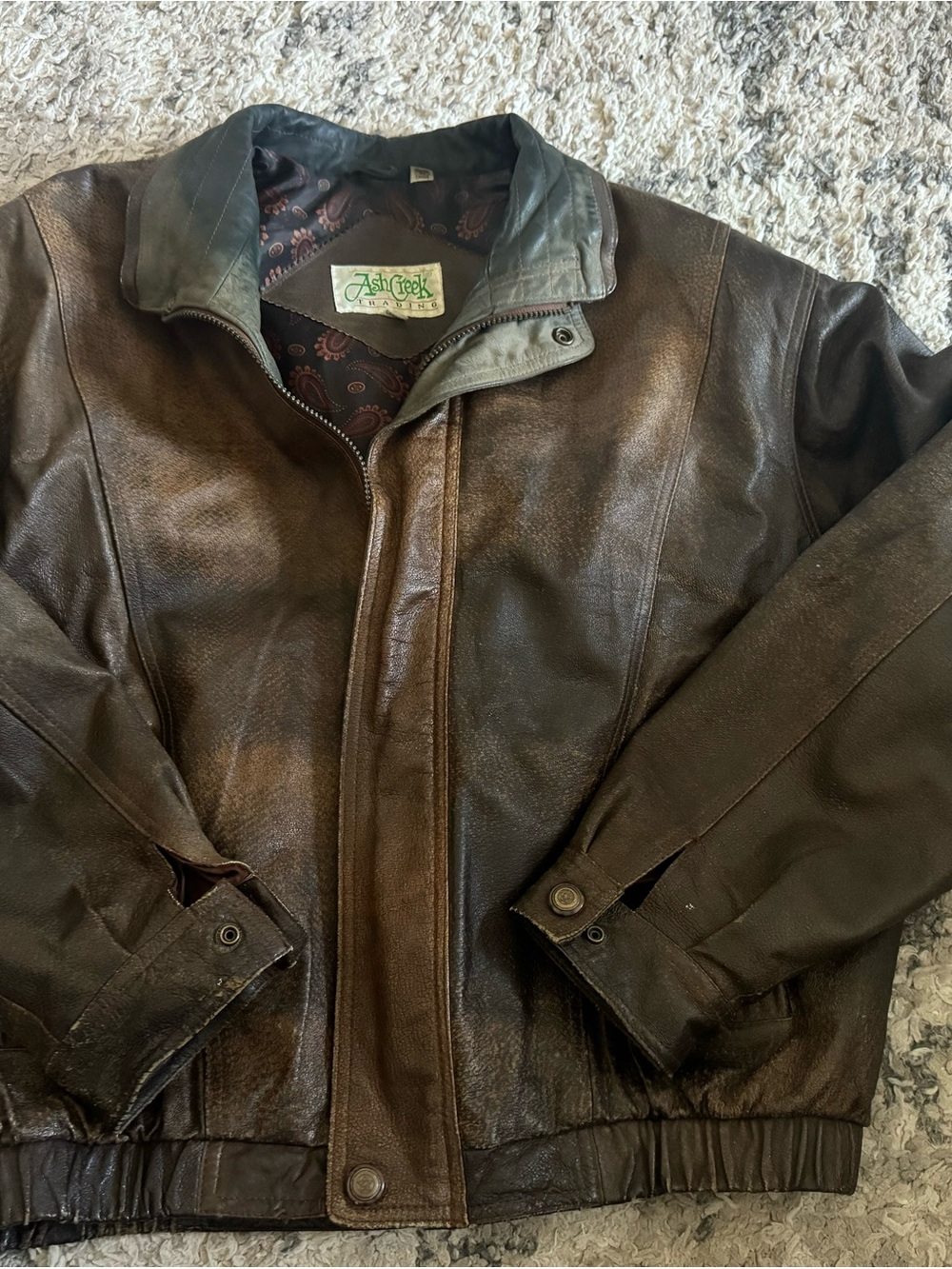 Ash Creek Men's Dark Brown Leather Bomber Jacket
